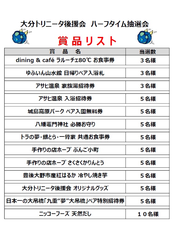 6/7（日）ハーフタイム抽選会のお知らせ