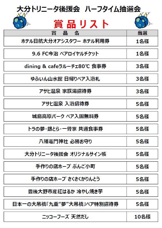 8/22（土）ハーフタイム抽選会のお知らせ
