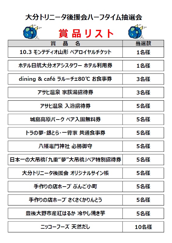 9/26（土）ハーフタイム抽選会のお知らせ