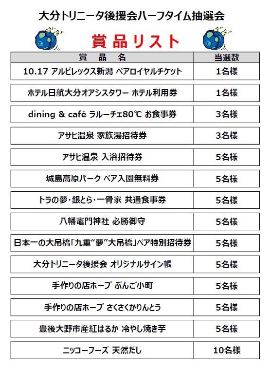 10/3（土）ハーフタイム抽選会のお知らせ